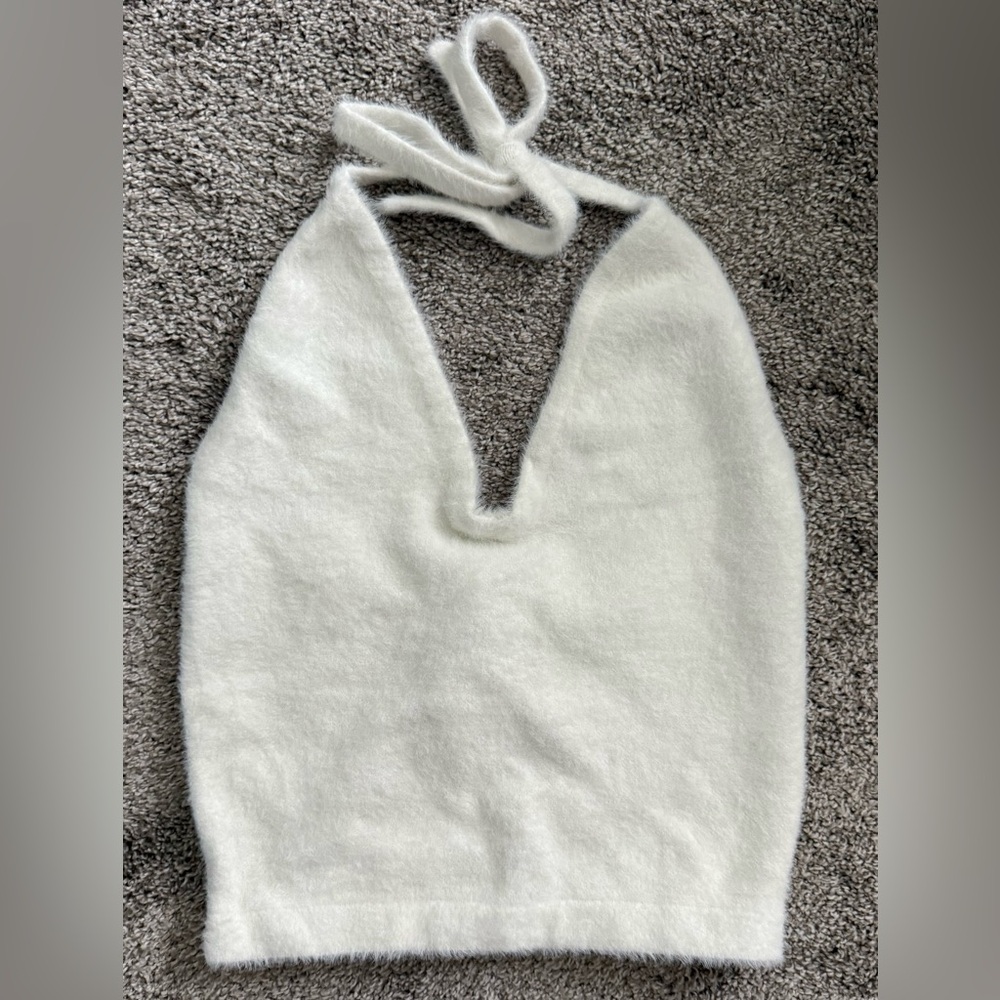 NWOT White Gymshark x Whitney Simmons Eyelash Knot Midi Halter Top, Medium